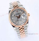  Rolex Datejust 36mm 3235 Watch 2-Tone Rose Gold Gray Palm Dial AAA Replica